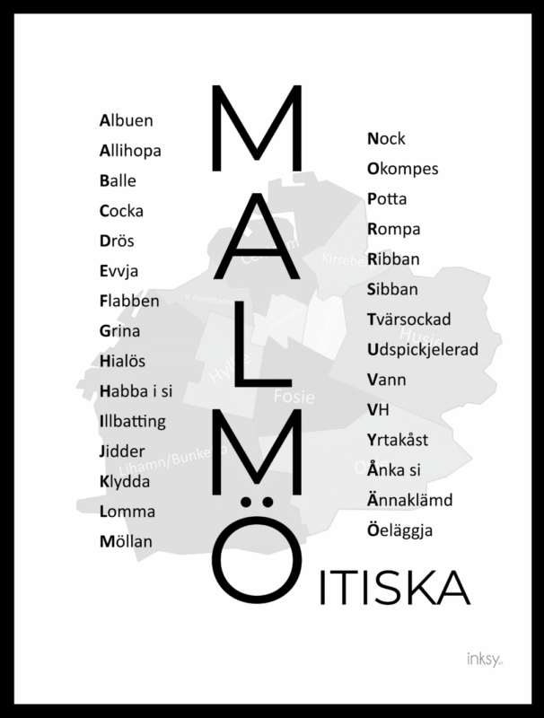 Malmöitiska svart Malmö dialekt tavla poster